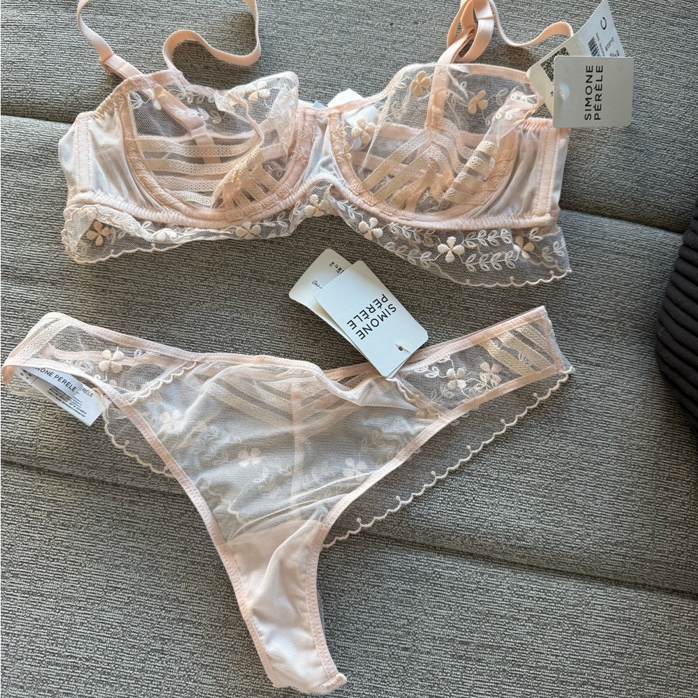 Simone Perele Blush Floral Embroidered Bra and Panty Set